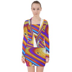 Abstract Architecture Background V-neck Bodycon Long Sleeve Dress by Wegoenart