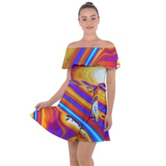 Abstract Architecture Background Off Shoulder Velour Dress