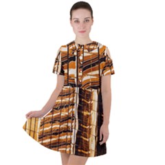 Abstract Architecture Background Short Sleeve Shoulder Cut Out Dress 