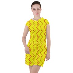 Yellow Background Abstract Drawstring Hooded Dress