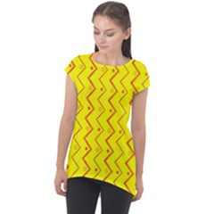 Yellow Background Abstract Cap Sleeve High Low Top