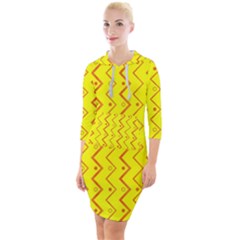 Yellow Background Abstract Quarter Sleeve Hood Bodycon Dress