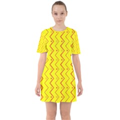 Yellow Background Abstract Sixties Short Sleeve Mini Dress