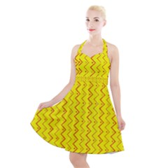 Yellow Background Abstract Halter Party Swing Dress 