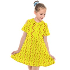 Yellow Background Abstract Kids  Short Sleeve Shirt Dress