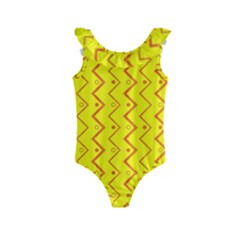 Yellow Background Abstract Kids  Frill Swimsuit by Wegoenart