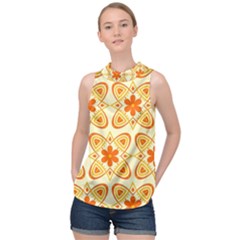 Background Floral Forms Flower High Neck Satin Top