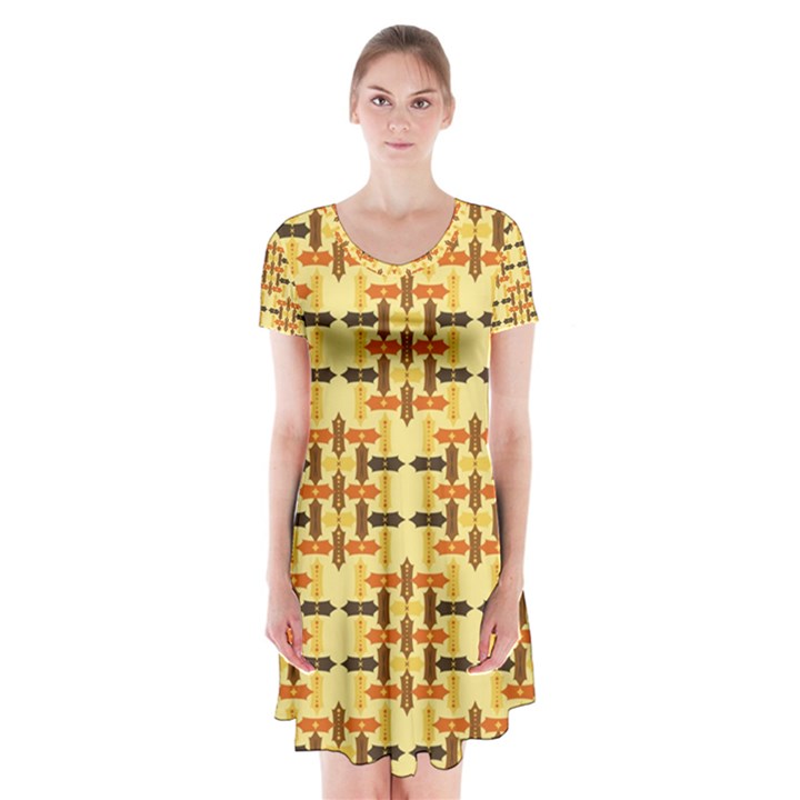 Abstract Background Vintage Short Sleeve V-neck Flare Dress