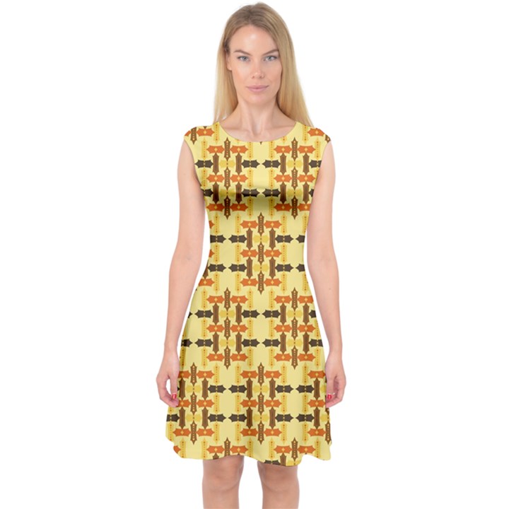 Abstract Background Vintage Capsleeve Midi Dress