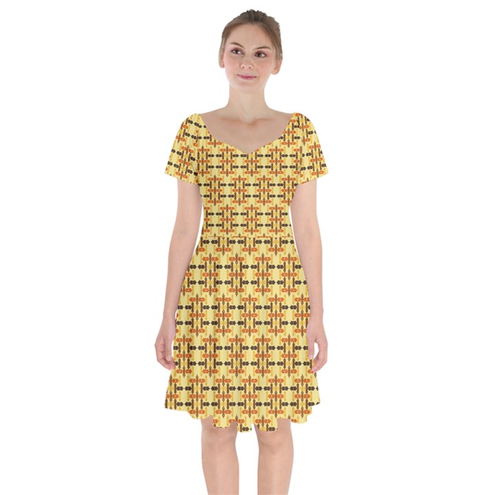 Abstract Background Vintage Short Sleeve Bardot Dress