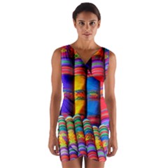 Substances Colorful Towels Scarf Wrap Front Bodycon Dress by Wegoenart