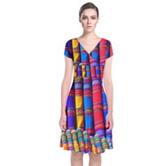 Substances Colorful Towels Scarf Short Sleeve Front Wrap Dress by Wegoenart