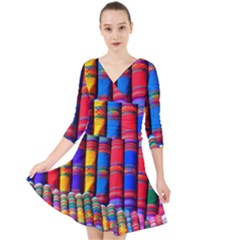 Substances Colorful Towels Scarf Quarter Sleeve Front Wrap Dress by Wegoenart