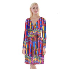 Substances Colorful Towels Scarf Long Sleeve Velvet Front Wrap Dress by Wegoenart