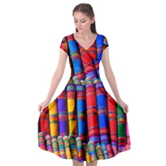 Substances Colorful Towels Scarf Cap Sleeve Wrap Front Dress by Wegoenart