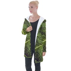 Green Leaf Giant Rhubarb Mammoth Sheet Longline Hooded Cardigan by Wegoenart