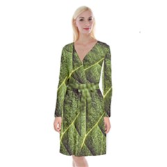 Green Leaf Giant Rhubarb Mammoth Sheet Long Sleeve Velvet Front Wrap Dress by Wegoenart