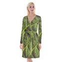 Green Leaf Giant Rhubarb Mammoth Sheet Long Sleeve Velvet Front Wrap Dress View1