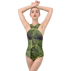 Green Leaf Giant Rhubarb Mammoth Sheet Cross Front Low Back Swimsuit by Wegoenart