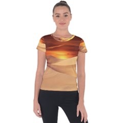 Desert Sun Landscape Sunset Dune Short Sleeve Sports Top  by Wegoenart