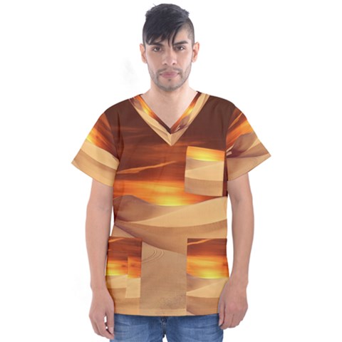 Desert Sun Landscape Sunset Dune Men s V-neck Scrub Top by Wegoenart