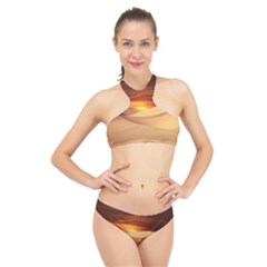 Desert Sun Landscape Sunset Dune High Neck Bikini Set by Wegoenart