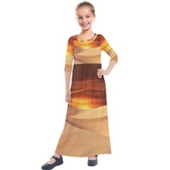 Desert Sun Landscape Sunset Dune Kids  Quarter Sleeve Maxi Dress by Wegoenart