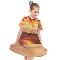 Desert Sun Landscape Sunset Dune Kids  Short Sleeve Shirt Dress by Wegoenart