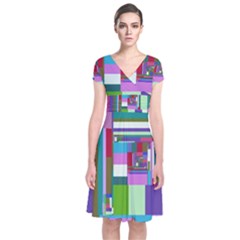 Fractal Gradient Colorful Infinity Art Short Sleeve Front Wrap Dress by Wegoenart