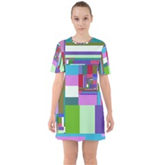 Fractal Gradient Colorful Infinity Art Sixties Short Sleeve Mini Dress by Wegoenart