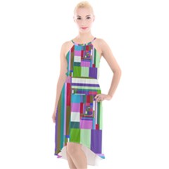 Fractal Gradient Colorful Infinity Art High-low Halter Chiffon Dress 