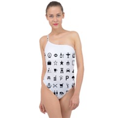 Icons Set Symbols Collection Classic One Shoulder Swimsuit by Wegoenart