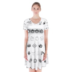 Vegan Vegetarian Icons Food Eat Short Sleeve V-neck Flare Dress by Wegoenart