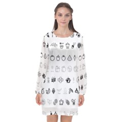 Vegan Vegetarian Icons Food Eat Long Sleeve Chiffon Shift Dress  by Wegoenart