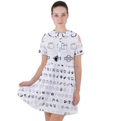 Vegan Vegetarian Icons Food Eat Short Sleeve Shoulder Cut Out Dress  by Wegoenart