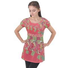 Fractal Gradient Colorful Infinity Puff Sleeve Tunic Top by Wegoenart