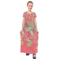 Fractal Gradient Colorful Infinity Kids  Short Sleeve Maxi Dress