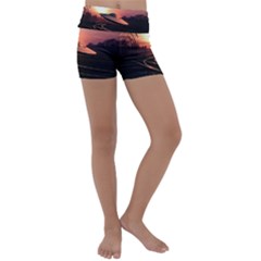 Fractal Mandelbulb 3d Ufo Invasion Kids  Lightweight Velour Yoga Shorts by Wegoenart