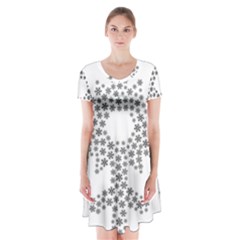 Snowflake Silhouette Fractal Short Sleeve V-neck Flare Dress by Wegoenart