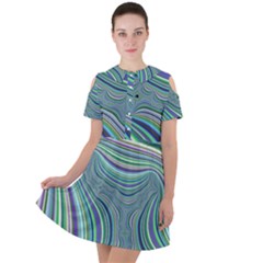 Art Fractal Gradient Colorful Infinity Pattern Short Sleeve Shoulder Cut Out Dress 