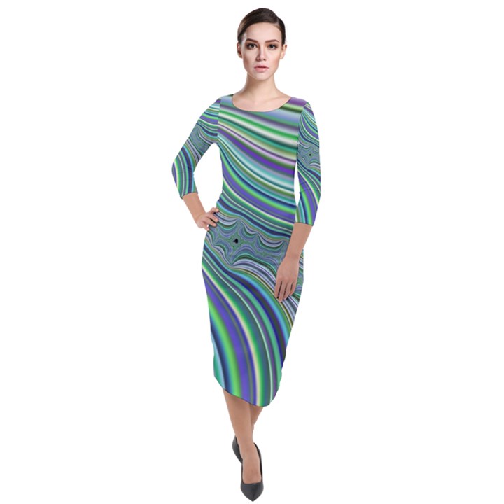 Art Fractal Gradient Colorful Infinity Pattern Quarter Sleeve Midi Velour Bodycon Dress