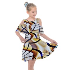 Pattern Fractal Gold Pointed Kids  Shoulder Cutout Chiffon Dress