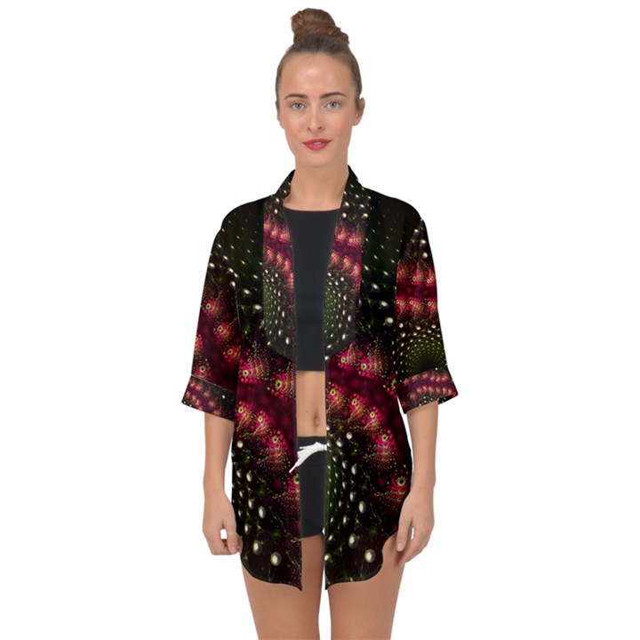 Background Texture Pattern Art Open Front Chiffon Kimono