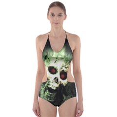 Screaming Skull Human Halloween Cut-out One Piece Swimsuit by Wegoenart