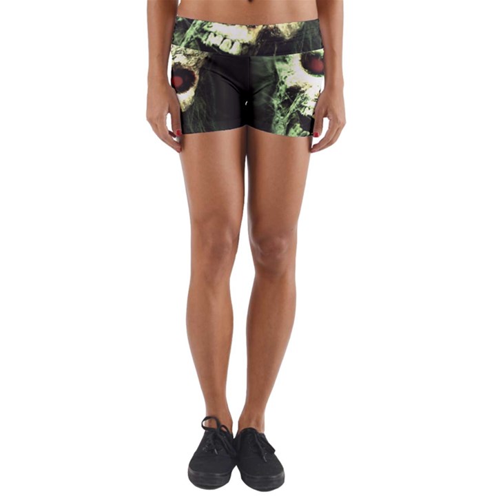 Screaming Skull Human Halloween Yoga Shorts