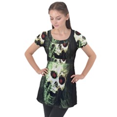 Screaming Skull Human Halloween Puff Sleeve Tunic Top