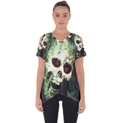 Screaming Skull Human Halloween Cut Out Side Drop Tee by Wegoenart