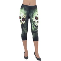 Screaming Skull Human Halloween Lightweight Velour Capri Leggings  by Wegoenart