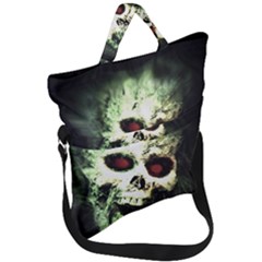 Screaming Skull Human Halloween Fold Over Handle Tote Bag