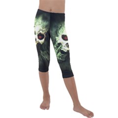 Screaming Skull Human Halloween Kids  Lightweight Velour Capri Leggings 